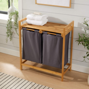 Bamboo Laundry Hamper with Dual Compartments - Image 3