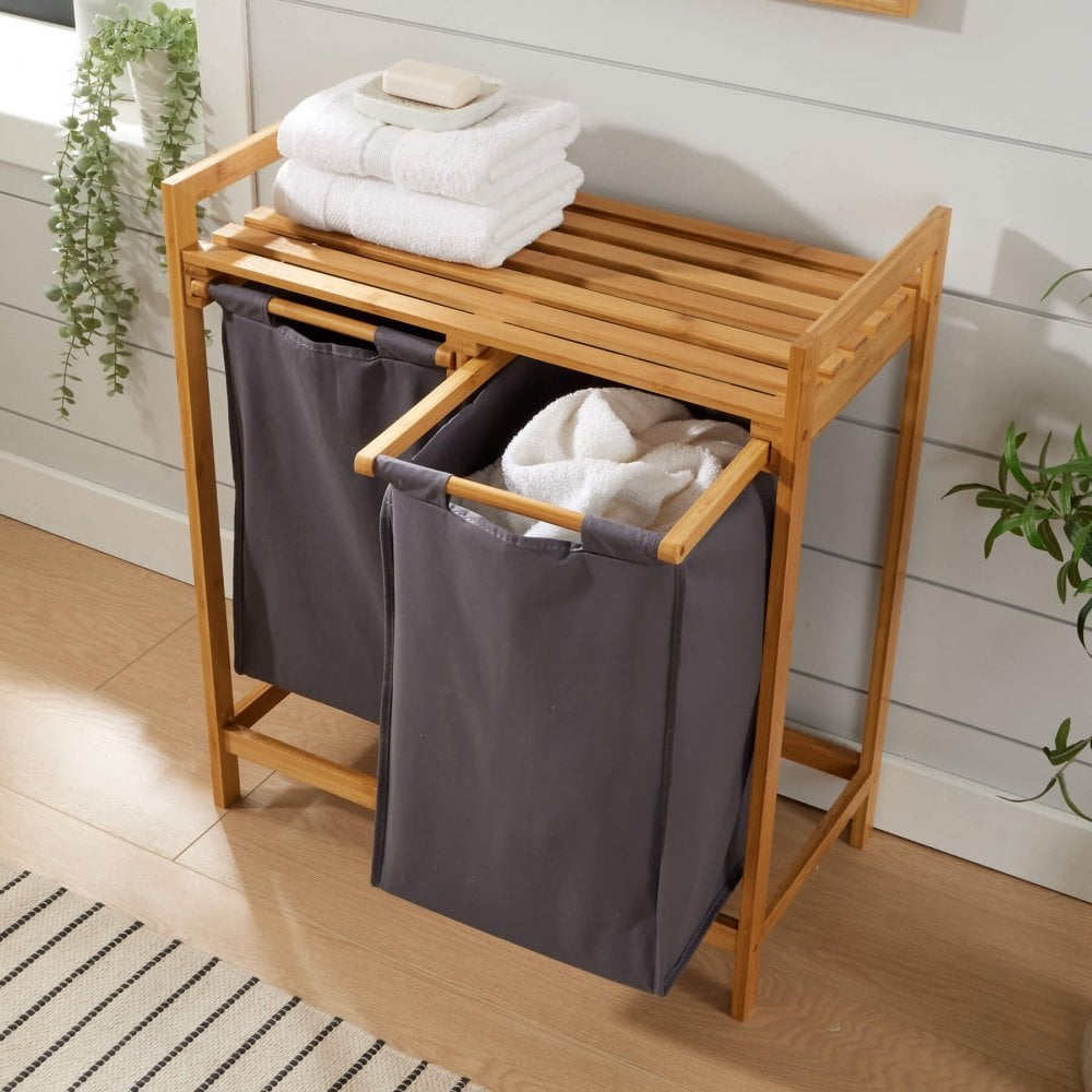 Bamboo Laundry Hamper with Dual Compartments